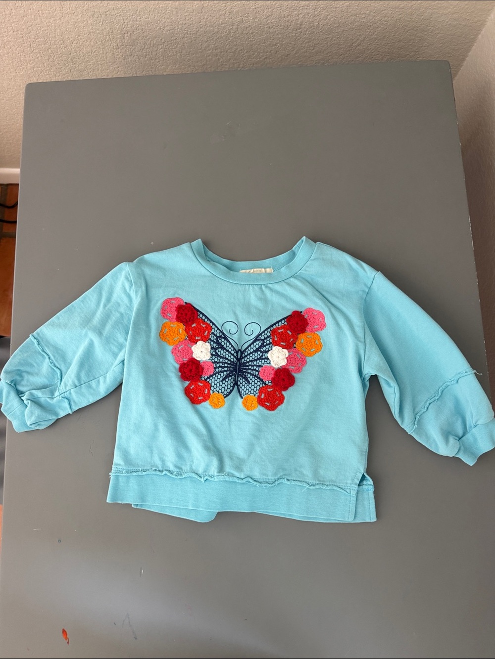 Peek Light Blue Girls' Butterfly Appliqué Sweatshirt